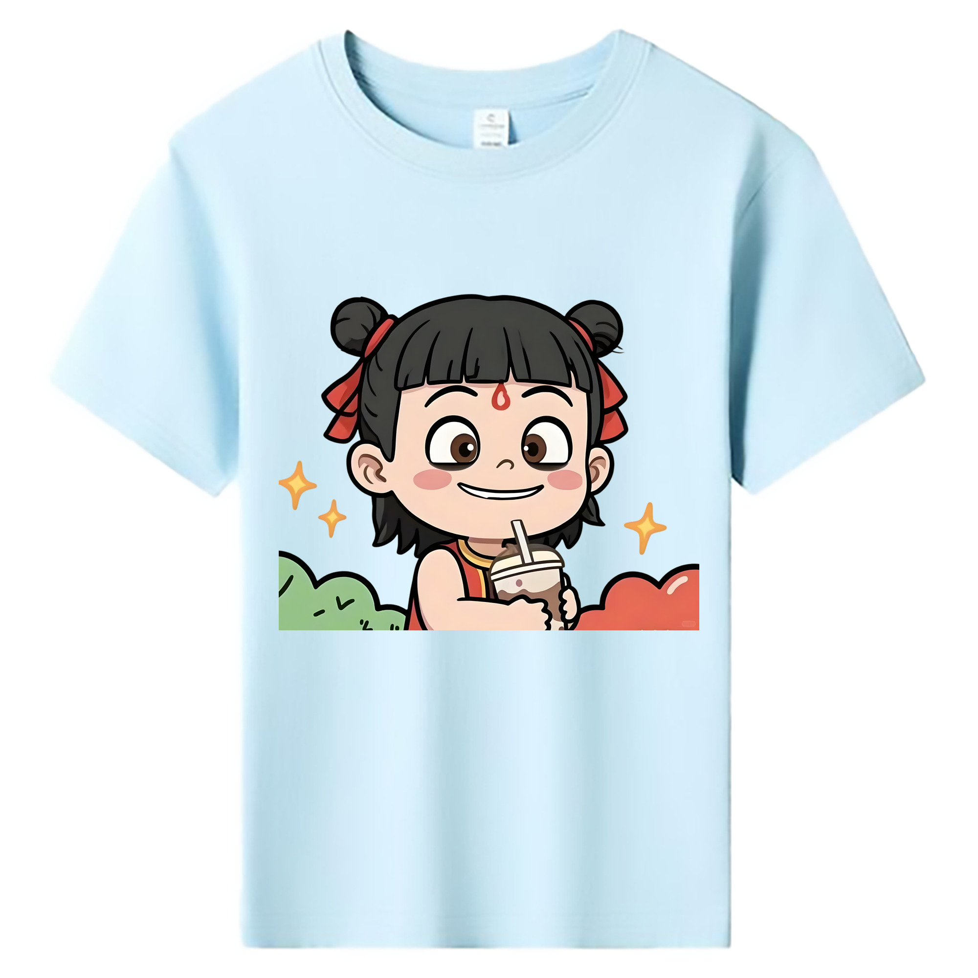（画像用） Ne Zha 2 ナタ 魔童の大暴れ 綿100％キッズTシャツ（フロントプリント）